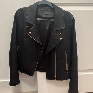 Blank NYC faux leather jacket with gold zipper button details.